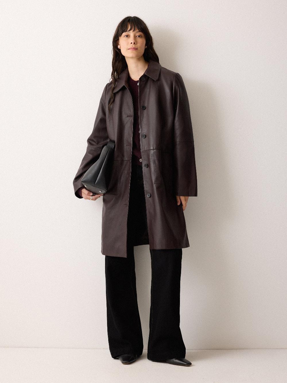 jigsaw Leather Knee Length Coat Purple