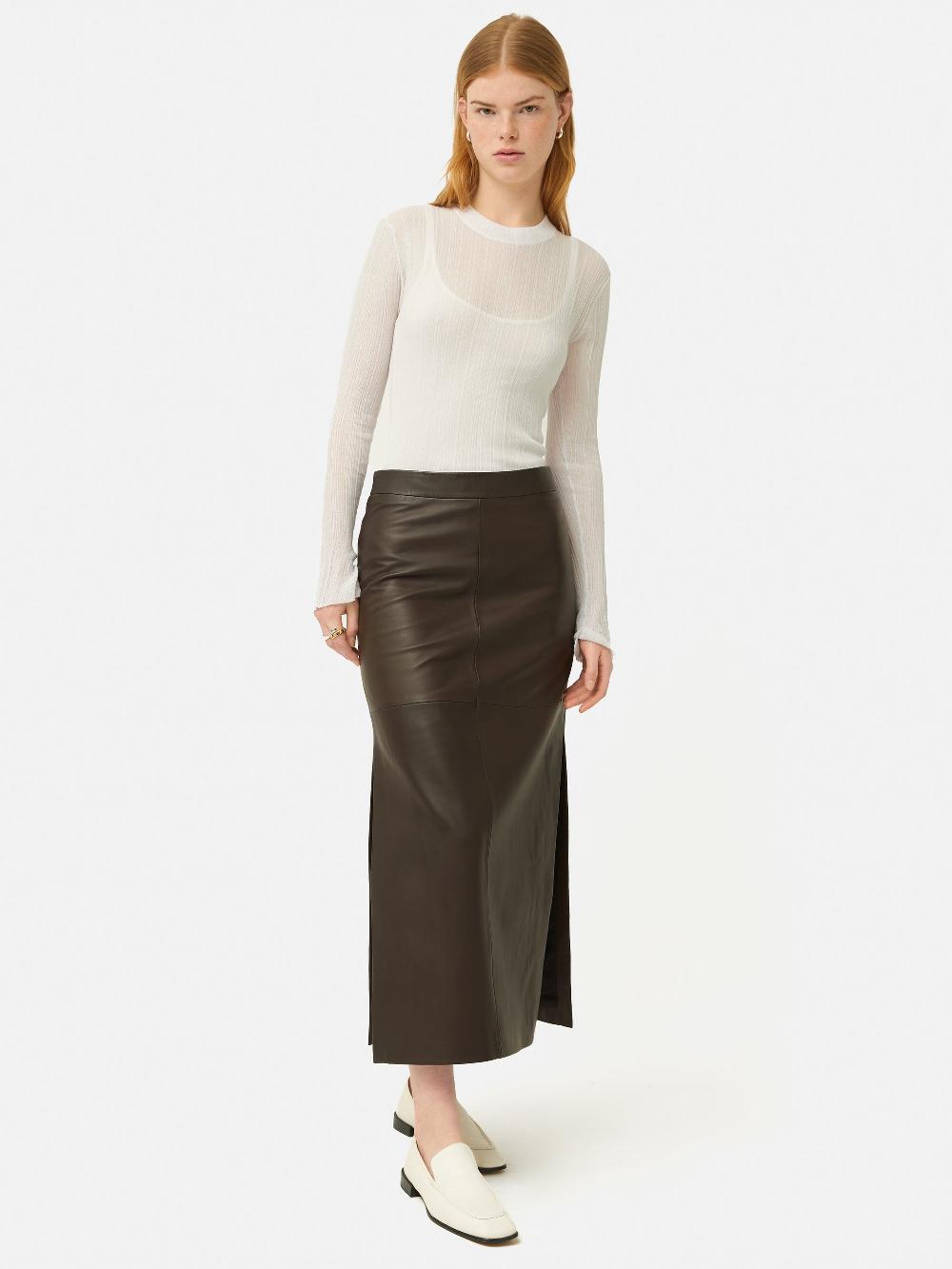 Jigsaw Leather Maxi Skirt Chocolate