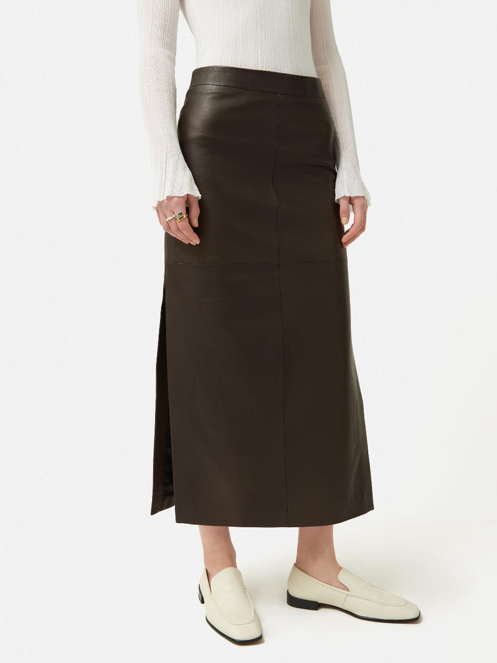 jigsaw Leather Maxi Skirt Chocolate