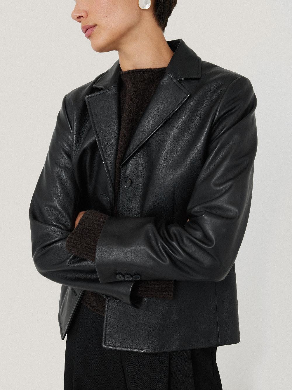Jigsaw Leather Tailored Blazer Black