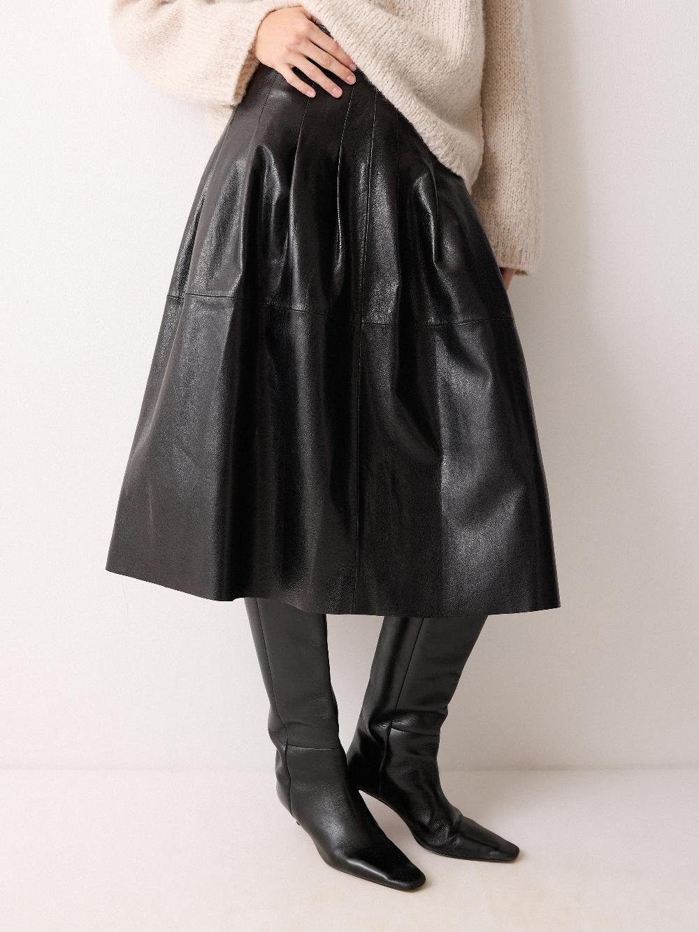 Jigsaw Leather Textured Midi Skirt Black