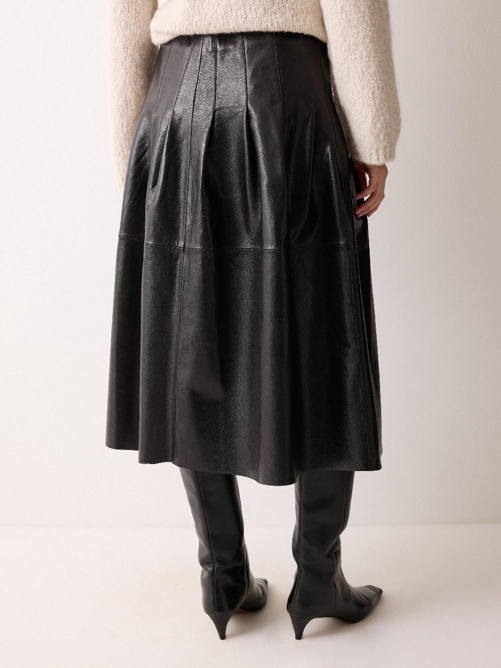 Jigsaw Leather Textured Midi Skirt Black