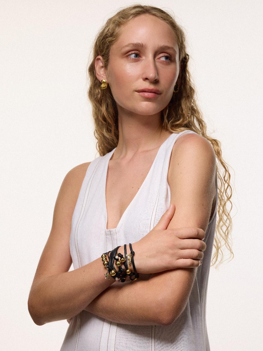 Jigsaw Leather Trinkets Long Necklace Gold