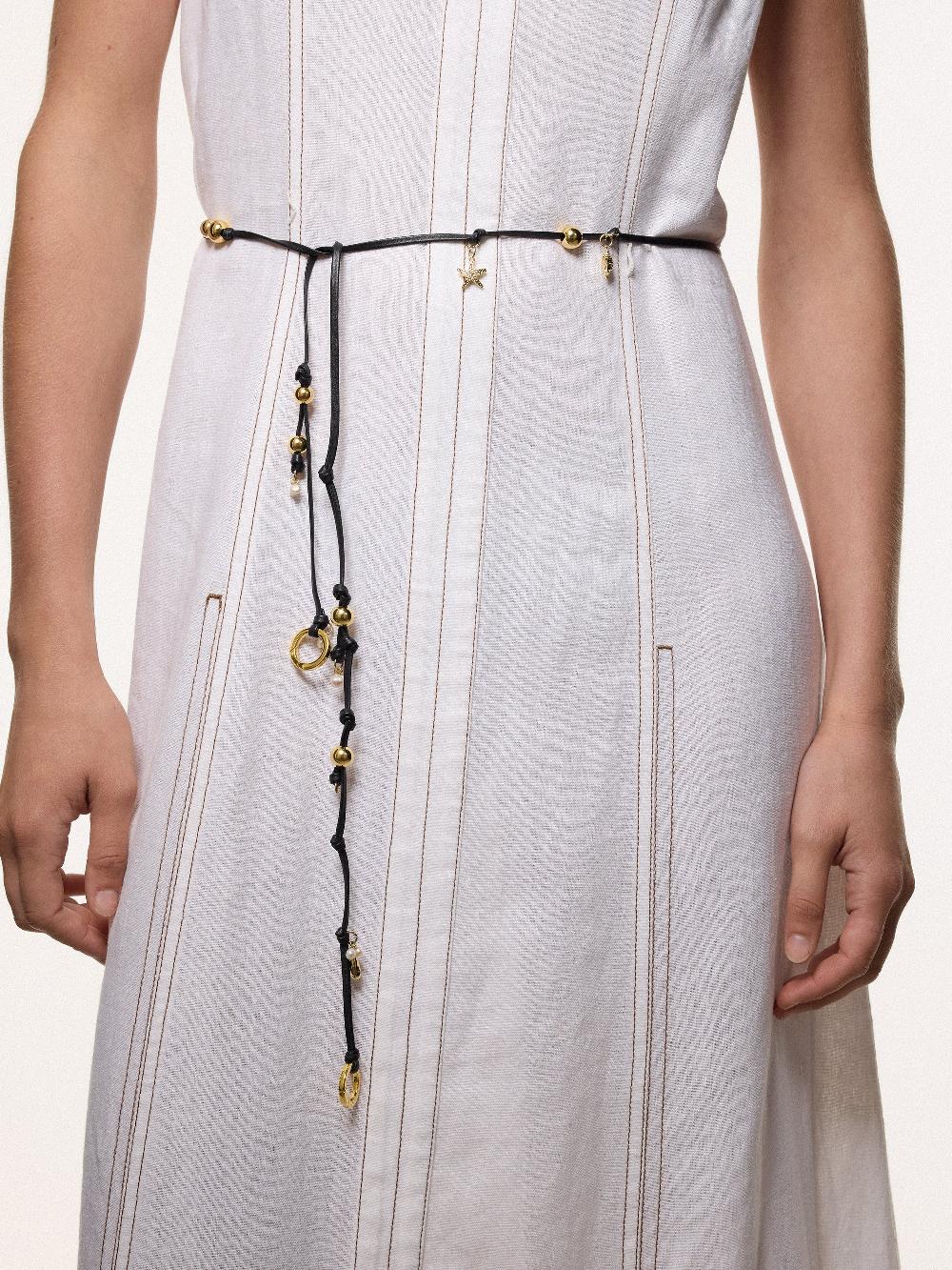 Jigsaw Leather Trinkets Long Necklace Gold