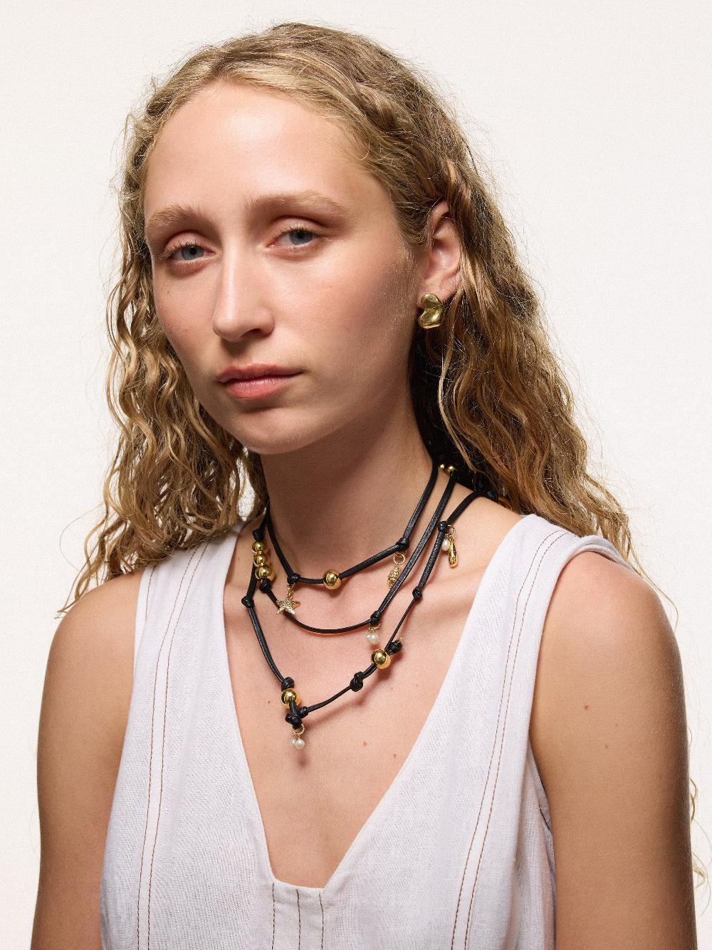 jigsaw Leather Trinkets Long Necklace Gold