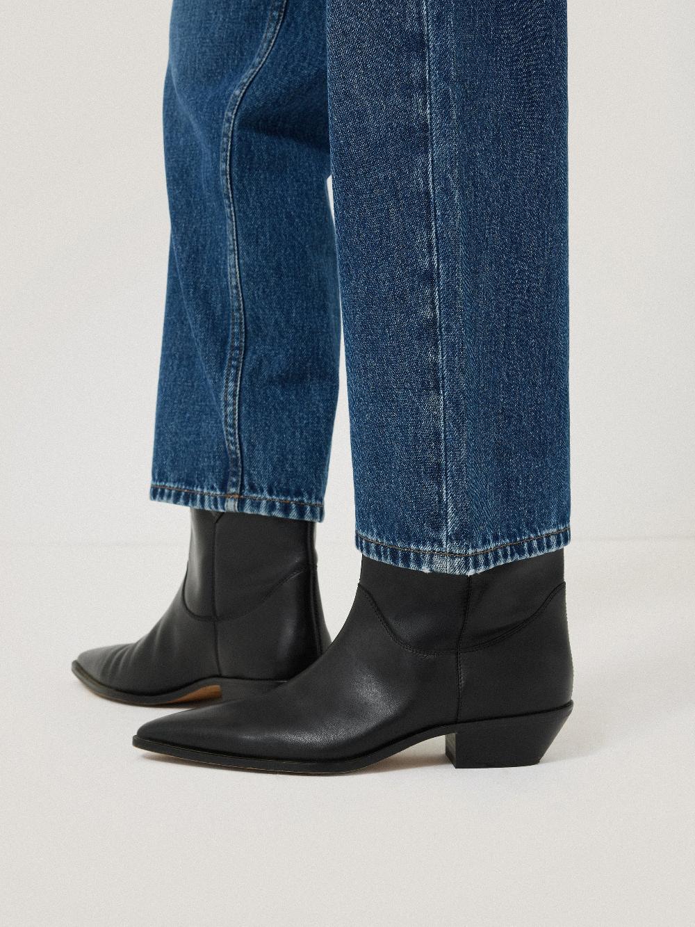 Jigsaw Leather Western Ankle Boot Black