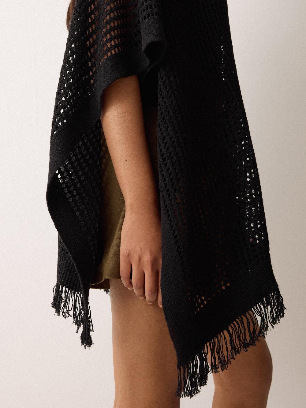 Jigsaw Linen Blend Open Stitch Poncho Black