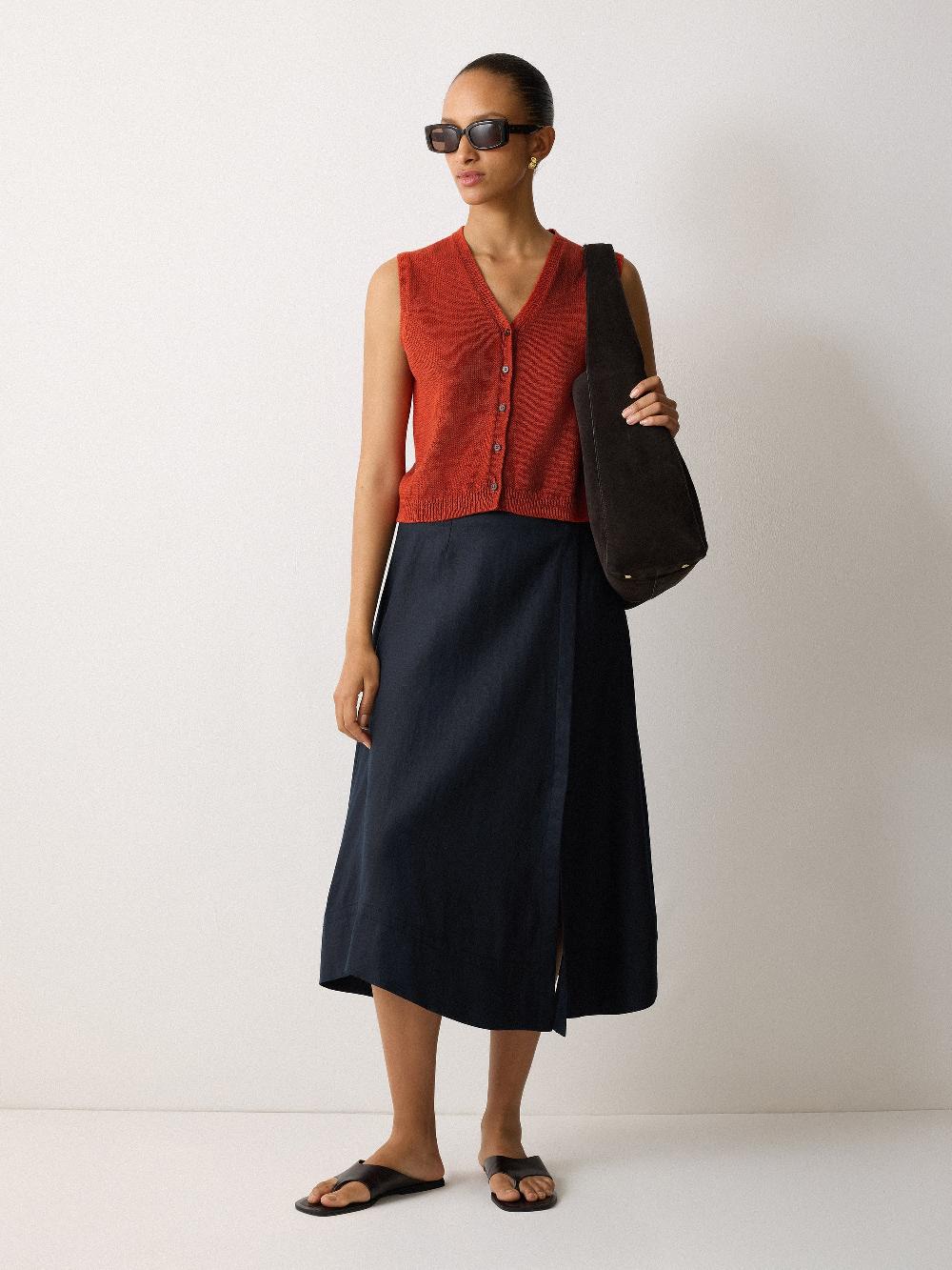 Jigsaw Linen Button Through Tank Orange