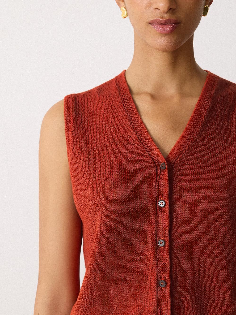 Jigsaw Linen Button Through Tank Orange