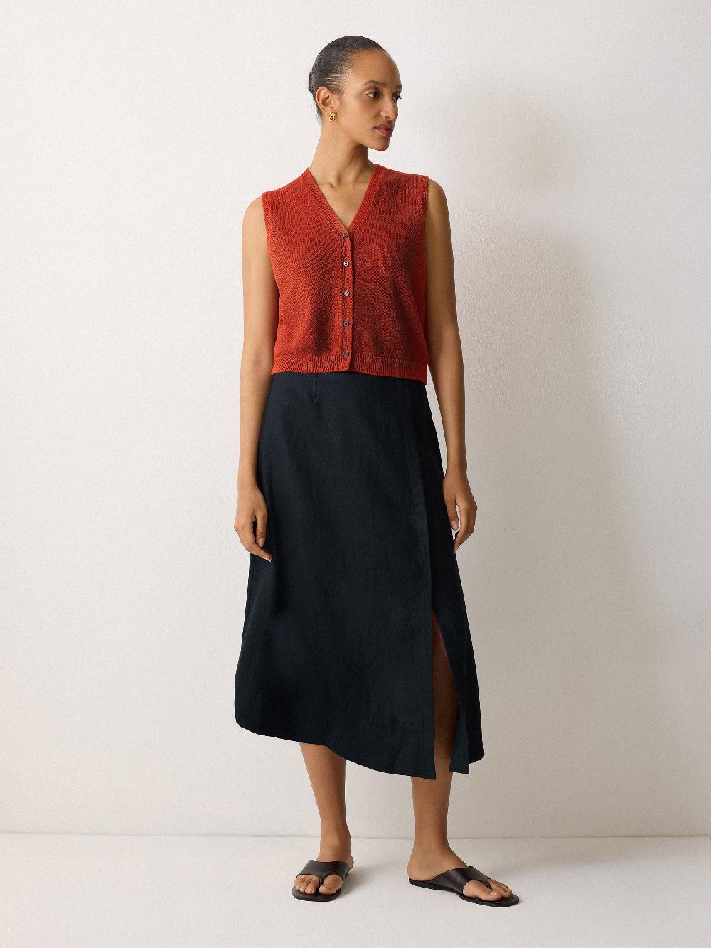 Jigsaw Linen Button Through Tank Orange