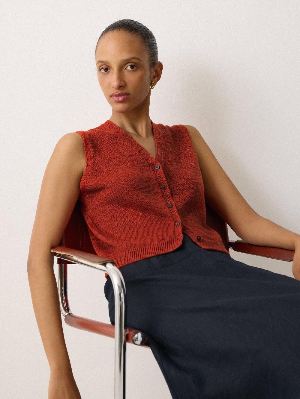 jigsaw Linen Button Through Tank Orange