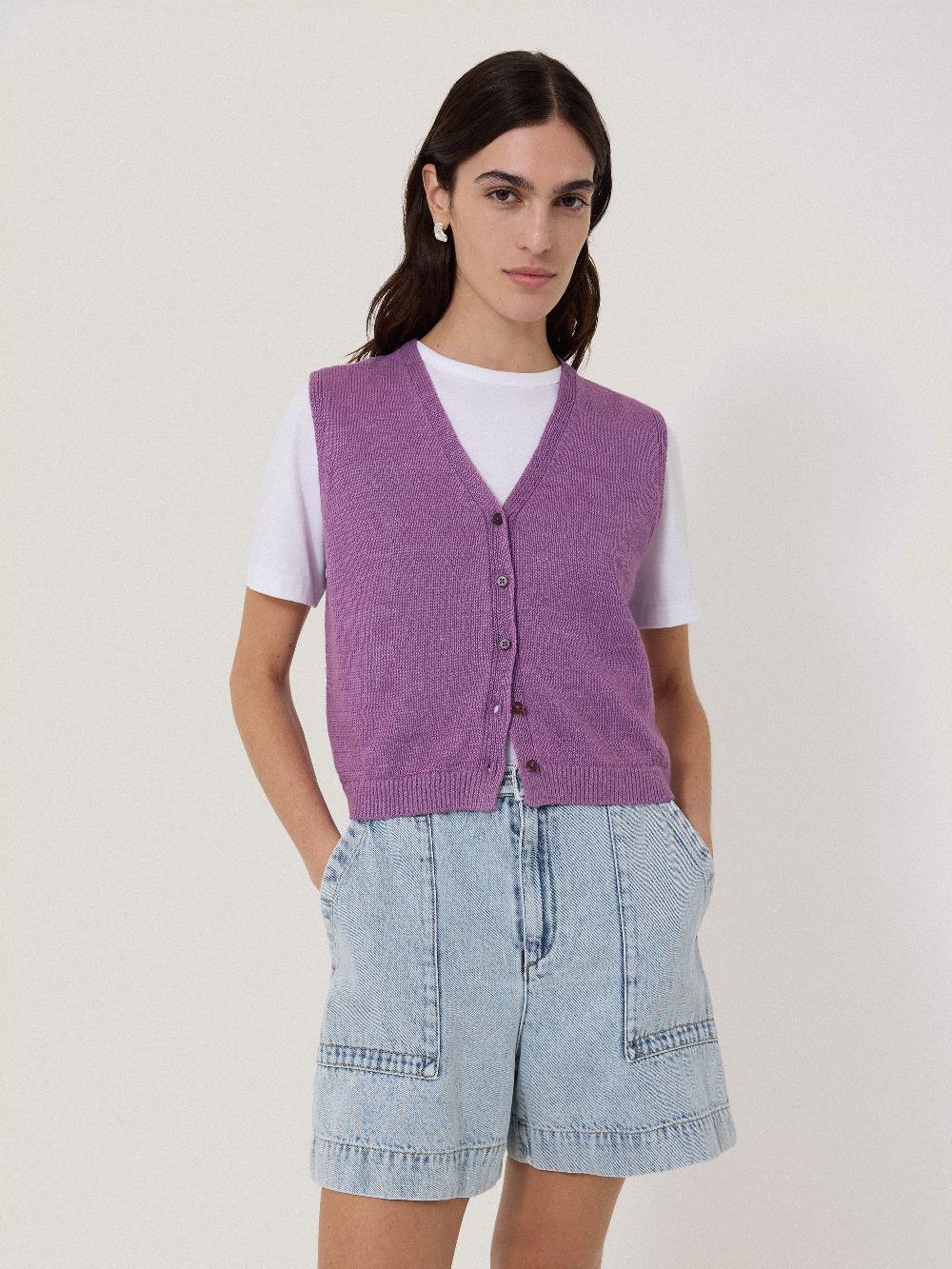 Jigsaw Linen Button Through Tank Purple