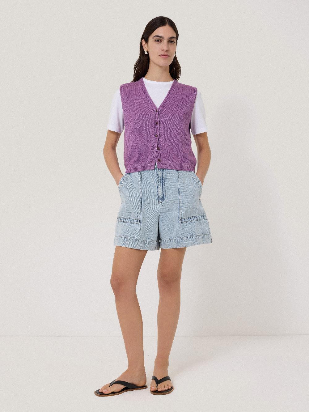 jigsaw Linen Button Through Tank Purple