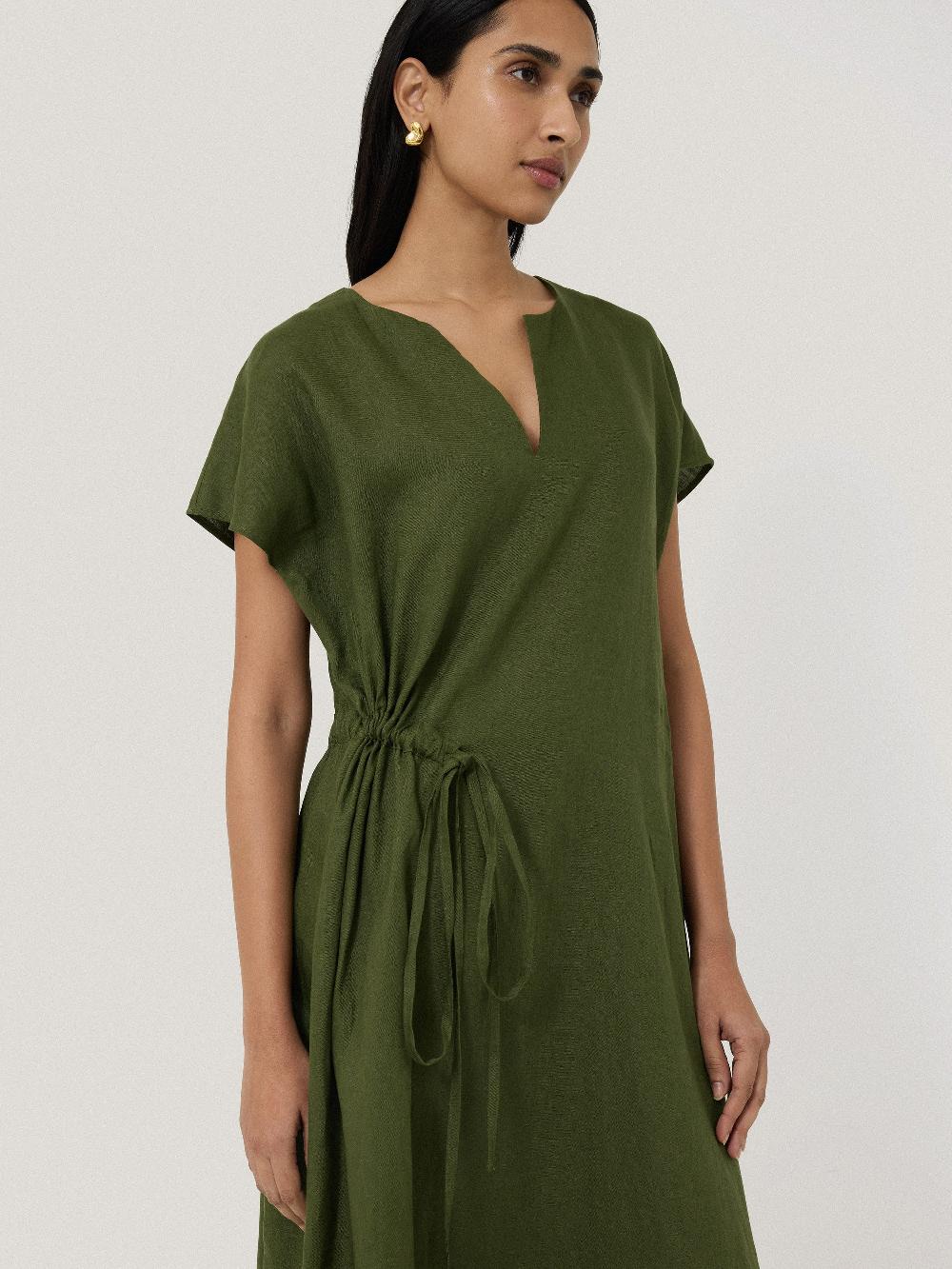 Jigsaw Linen Channel Midi Dress Green