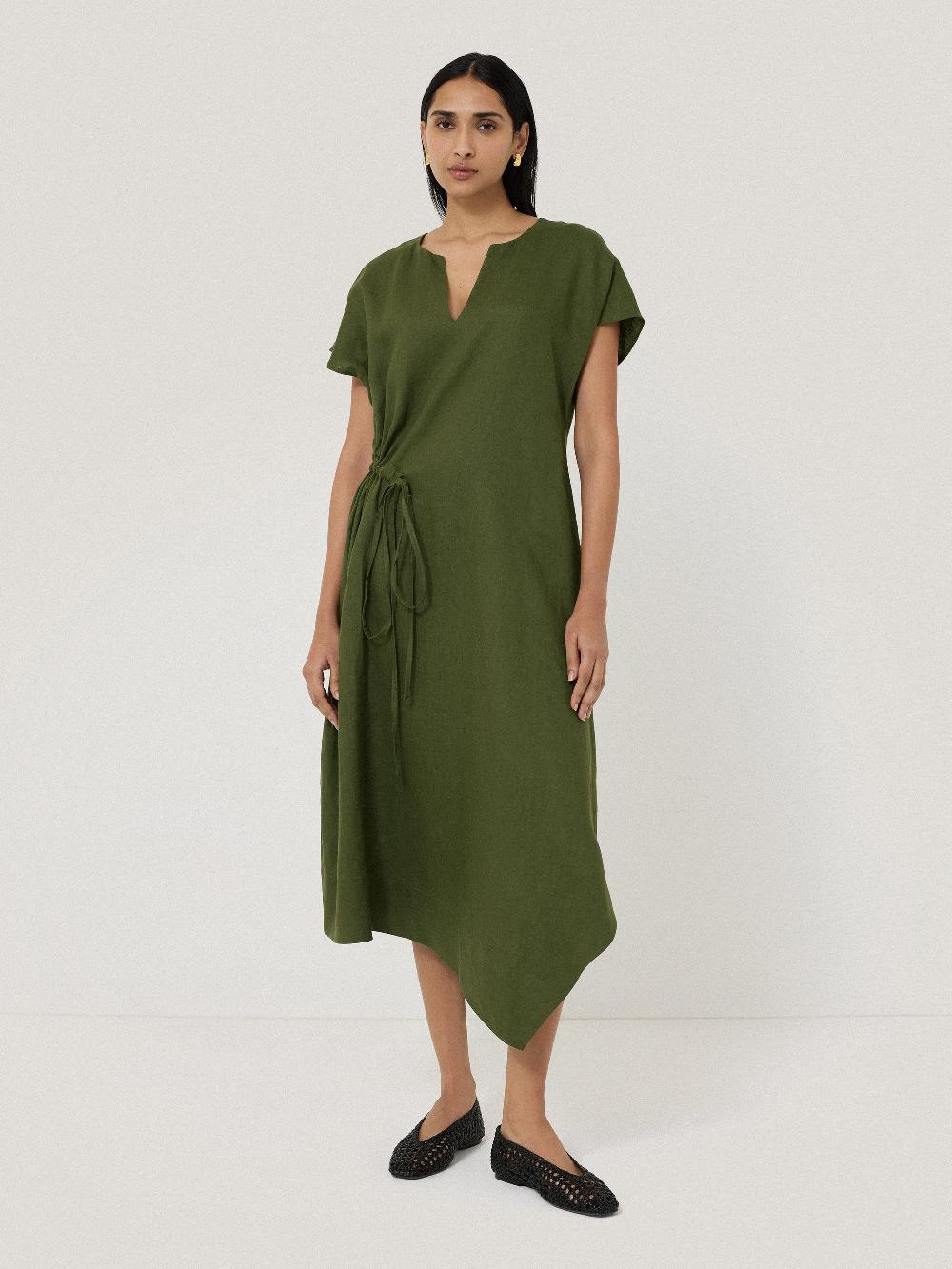 Jigsaw Linen Channel Midi Dress Green