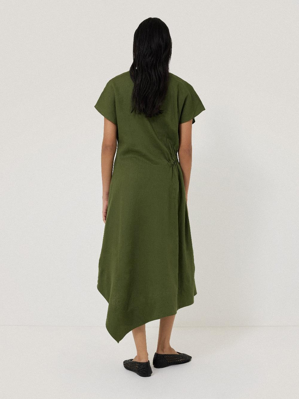 Jigsaw Linen Channel Midi Dress Green