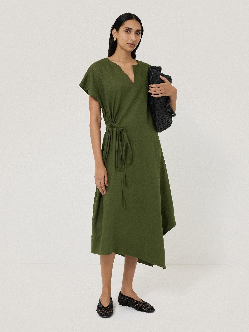 jigsaw Linen Channel Midi Dress Green