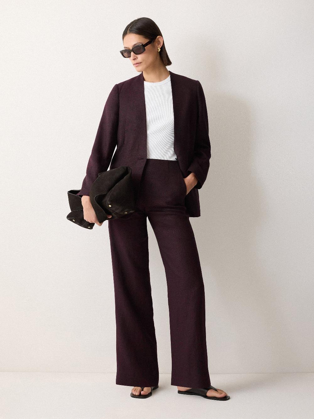 Jigsaw Linen Collarless Blazer Oxblood