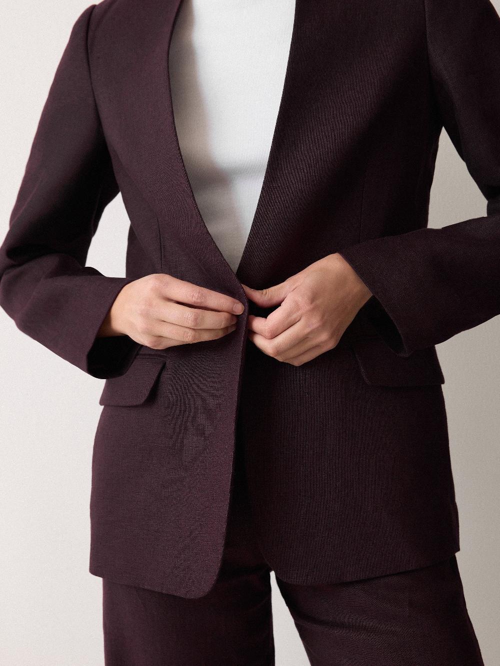 Jigsaw Linen Collarless Blazer Oxblood