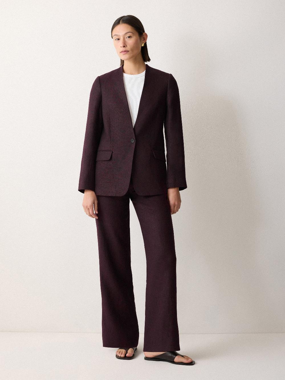 Jigsaw Linen Collarless Blazer Oxblood