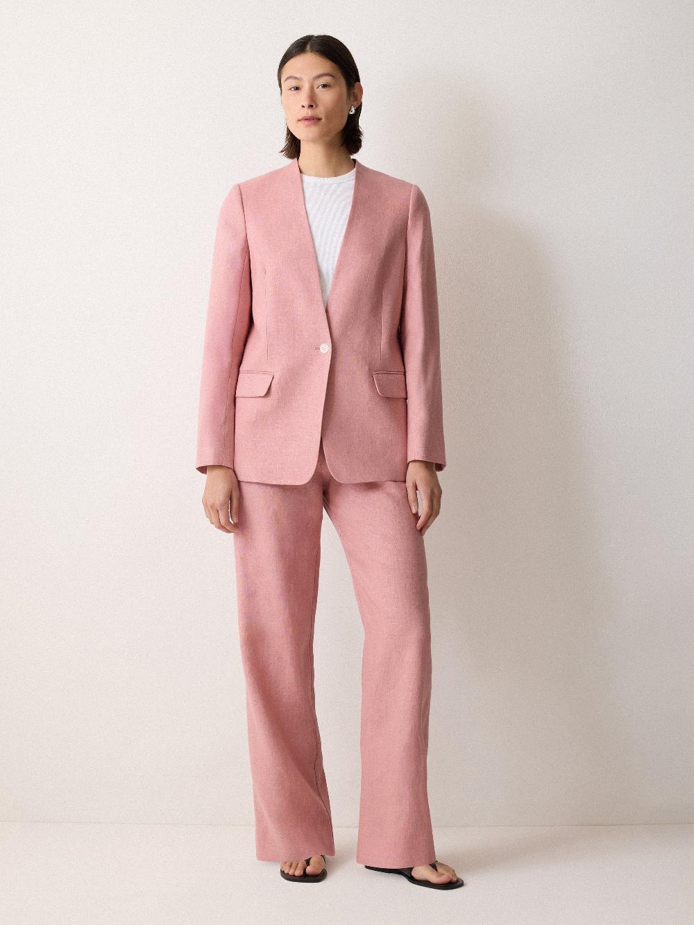 Jigsaw Linen Collarless Blazer Pink