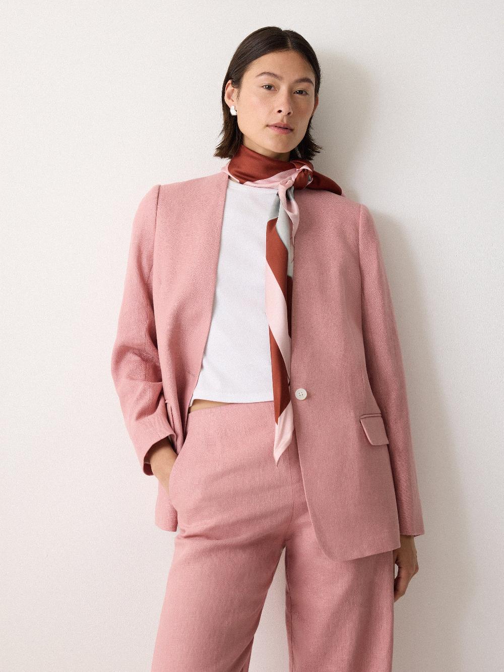 Jigsaw Linen Collarless Blazer Pink