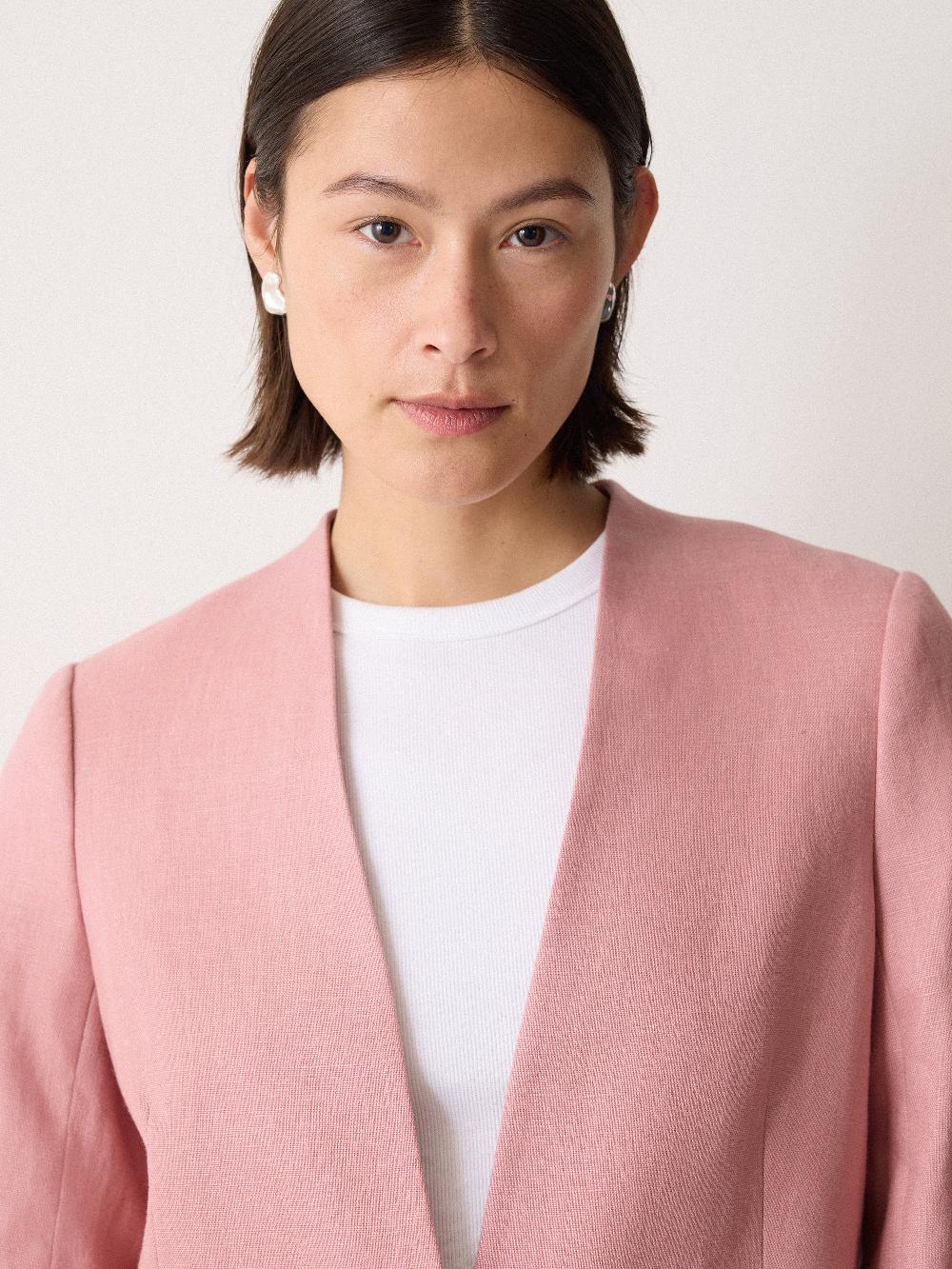 Jigsaw Linen Collarless Blazer Pink