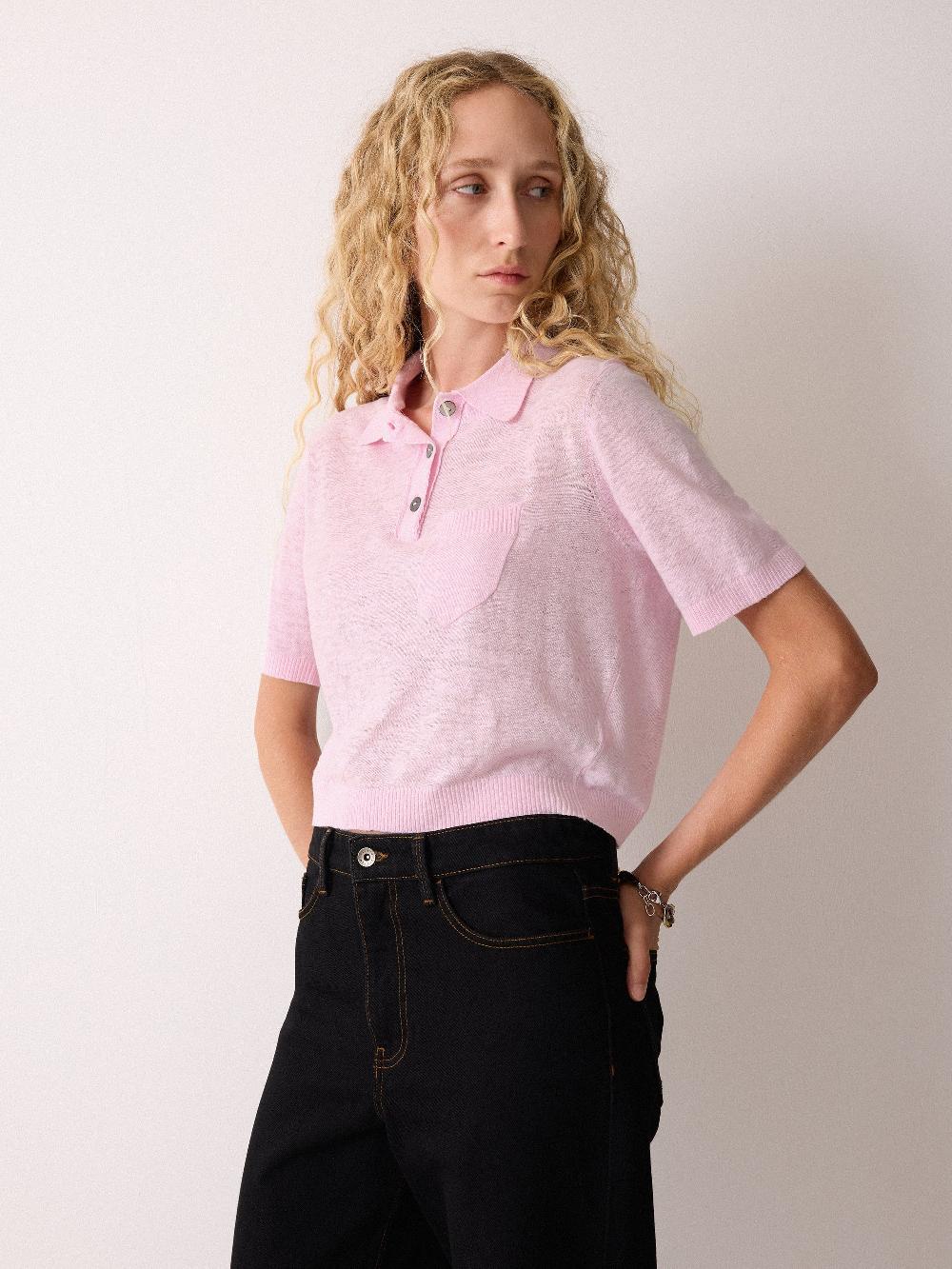 Jigsaw Linen Cotton Polo Pink