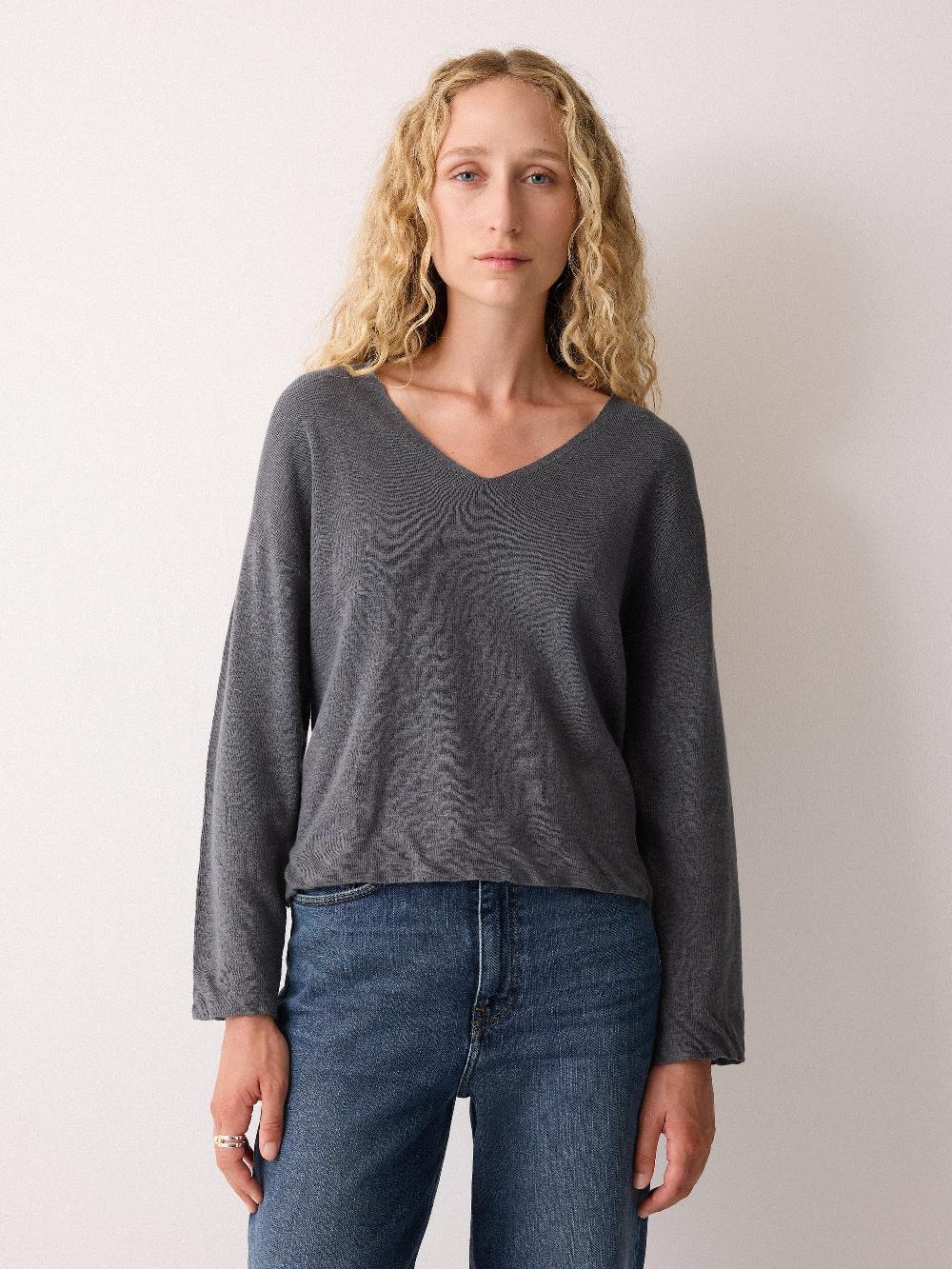 Jigsaw Linen Cotton Twist Hem Jumper Grey