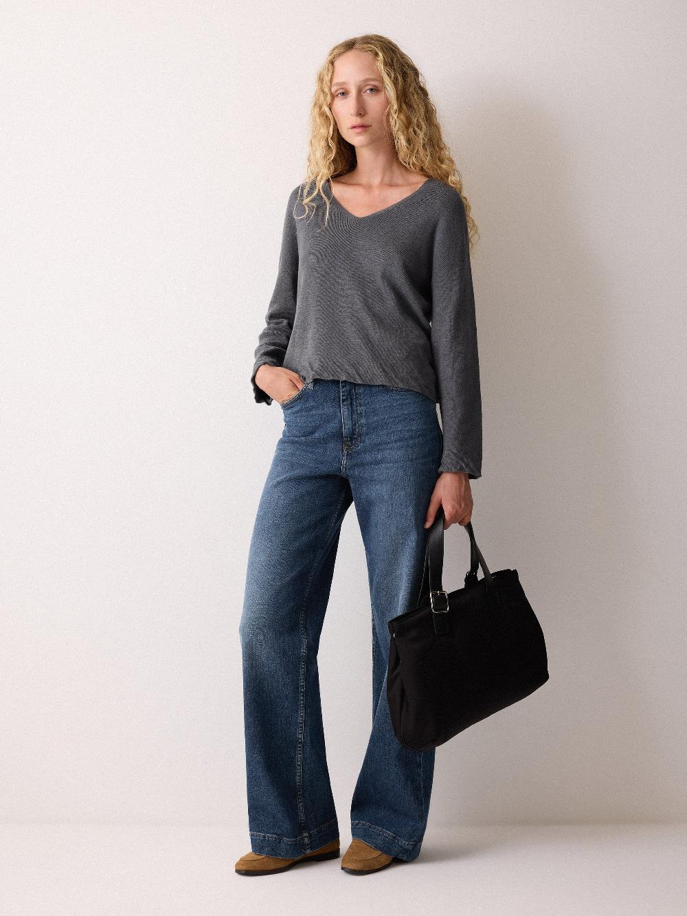 jigsaw Linen Cotton Twist Hem Jumper Grey