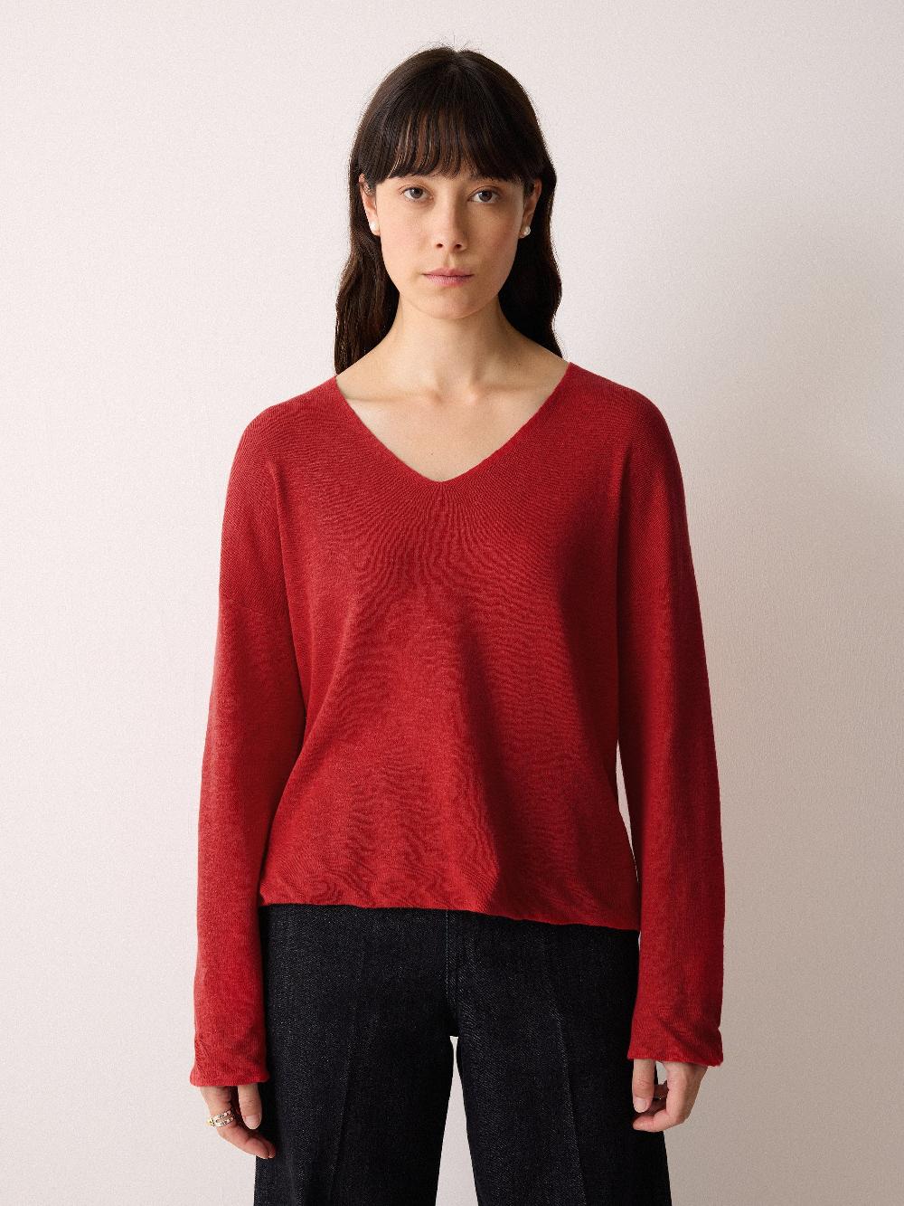 Jigsaw Linen Cotton Twist Hem Jumper Red