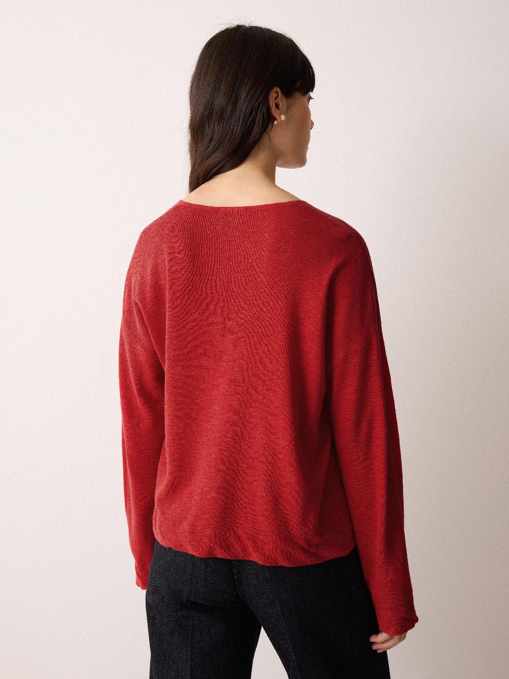 Jigsaw Linen Cotton Twist Hem Jumper Red