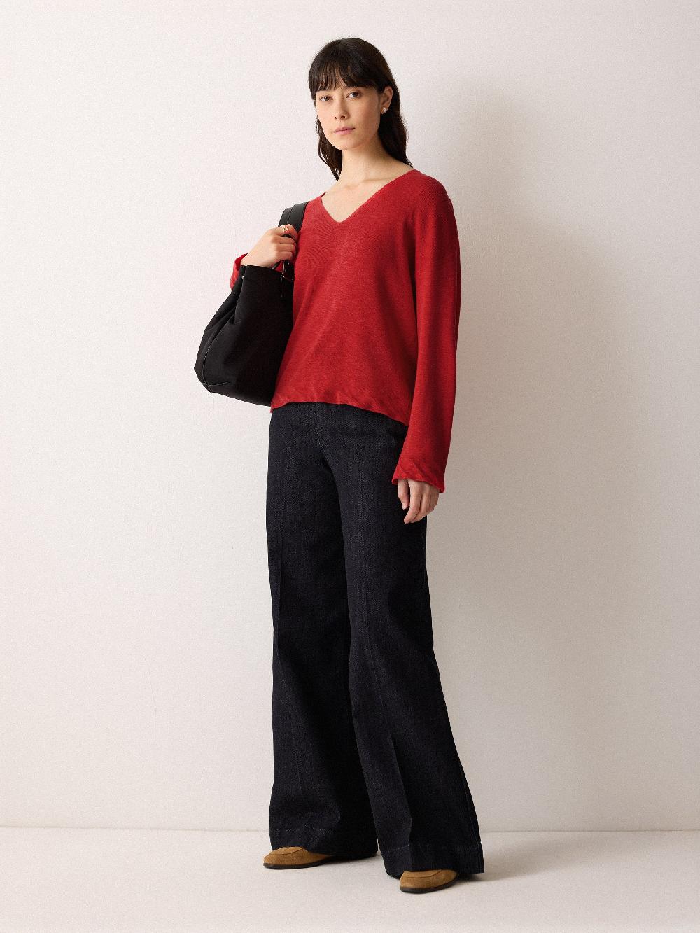 jigsaw Linen Cotton Twist Hem Jumper Red