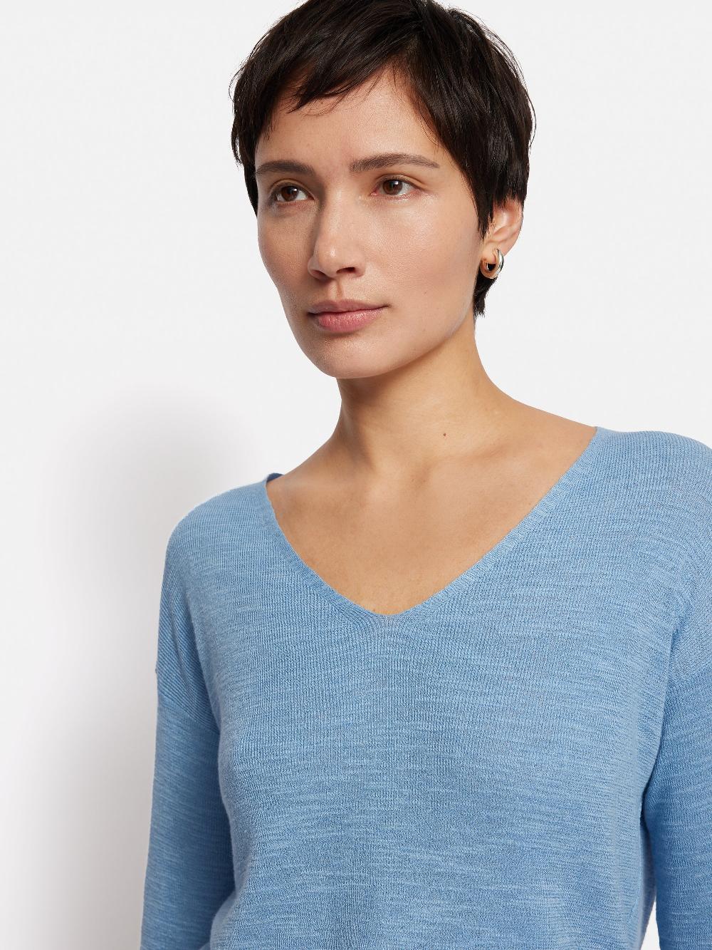 Jigsaw Linen Cotton V Neck Jumper Blue
