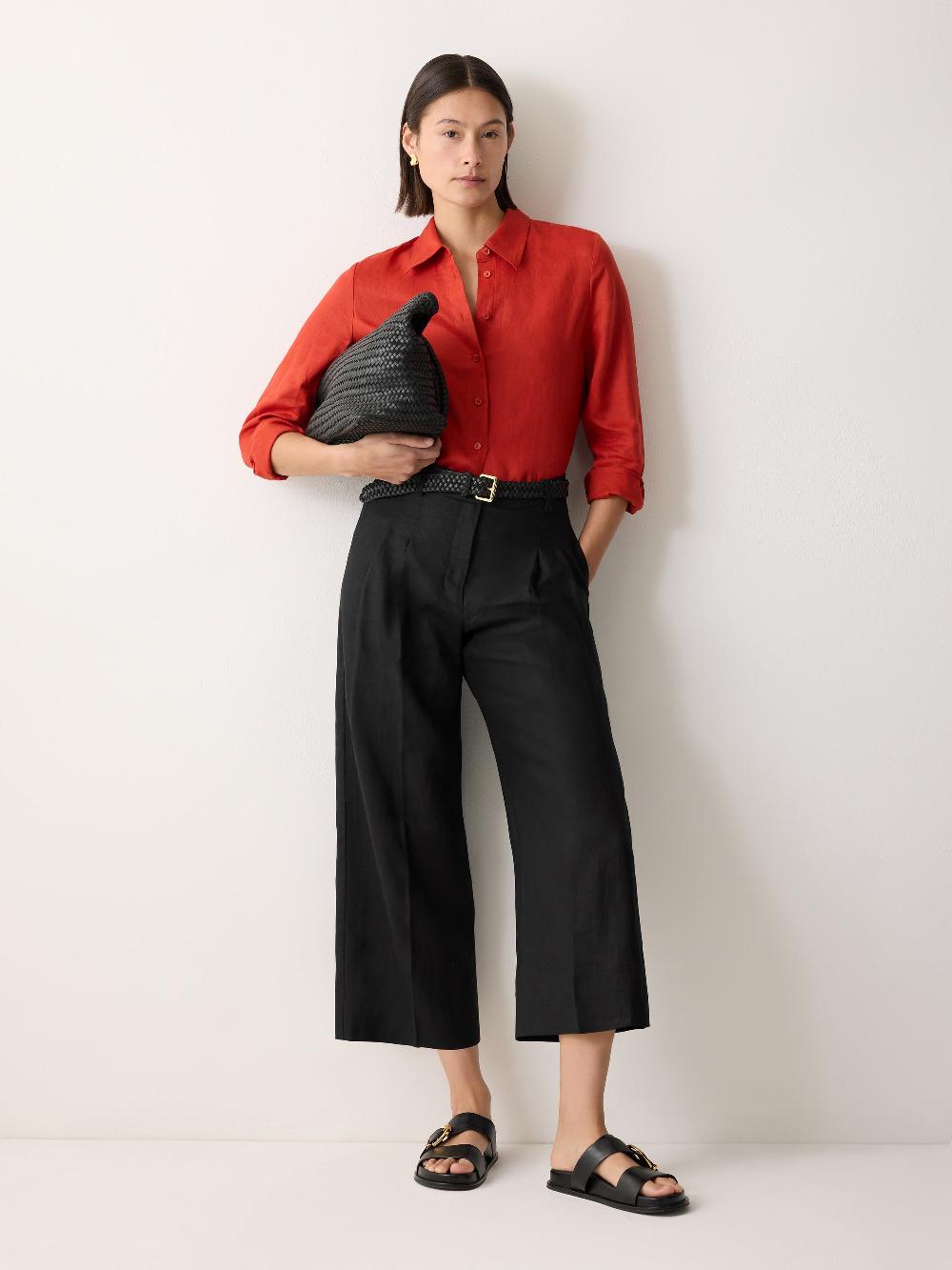 jigsaw Linen Cropped Kemp Trouser Black