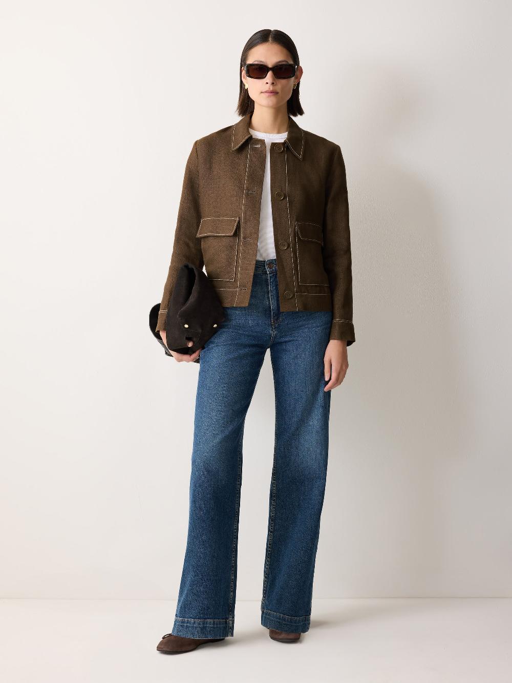 Jigsaw Linen Cropped Utility Jacket Brown