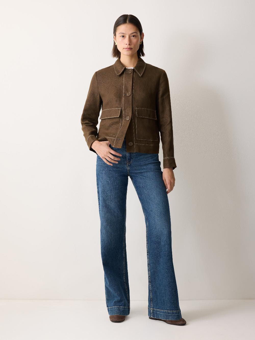Jigsaw Linen Cropped Utility Jacket Brown