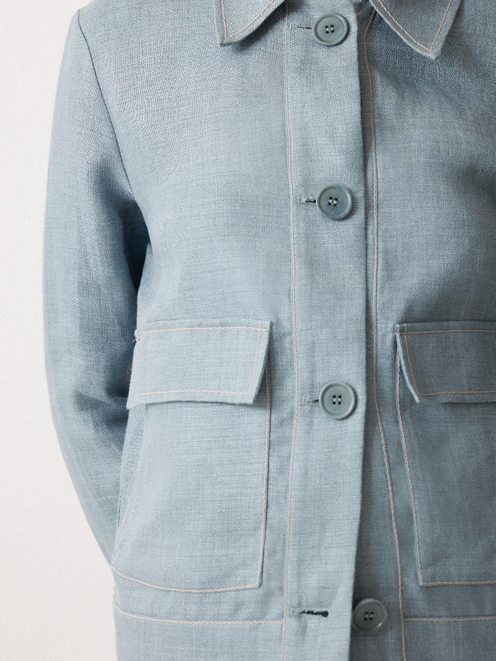 Jigsaw Linen Cropped Utility Jacket Light Blue