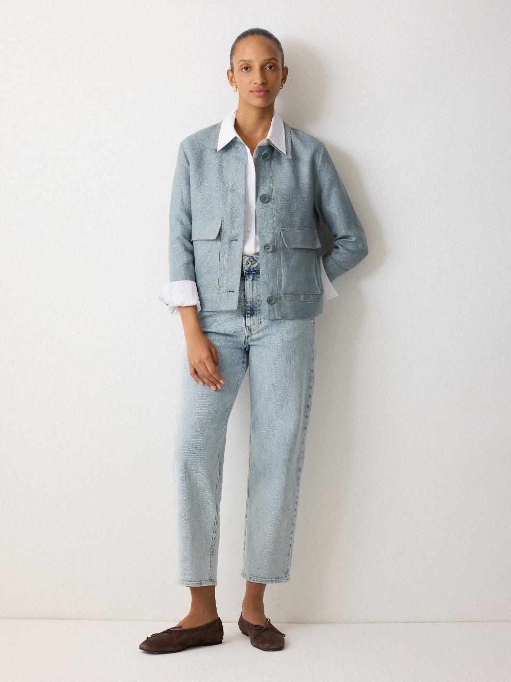 jigsaw Linen Cropped Utility Jacket Light Blue