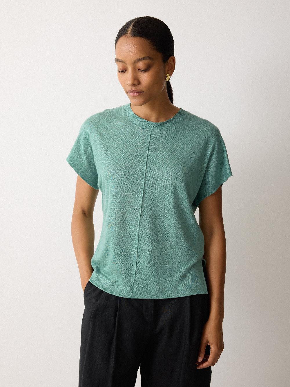 Jigsaw Linen Drape Sleeve Top Green