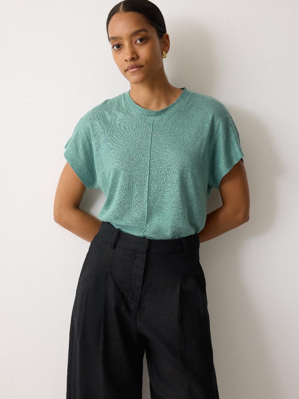 jigsaw Linen Drape Sleeve Top Green