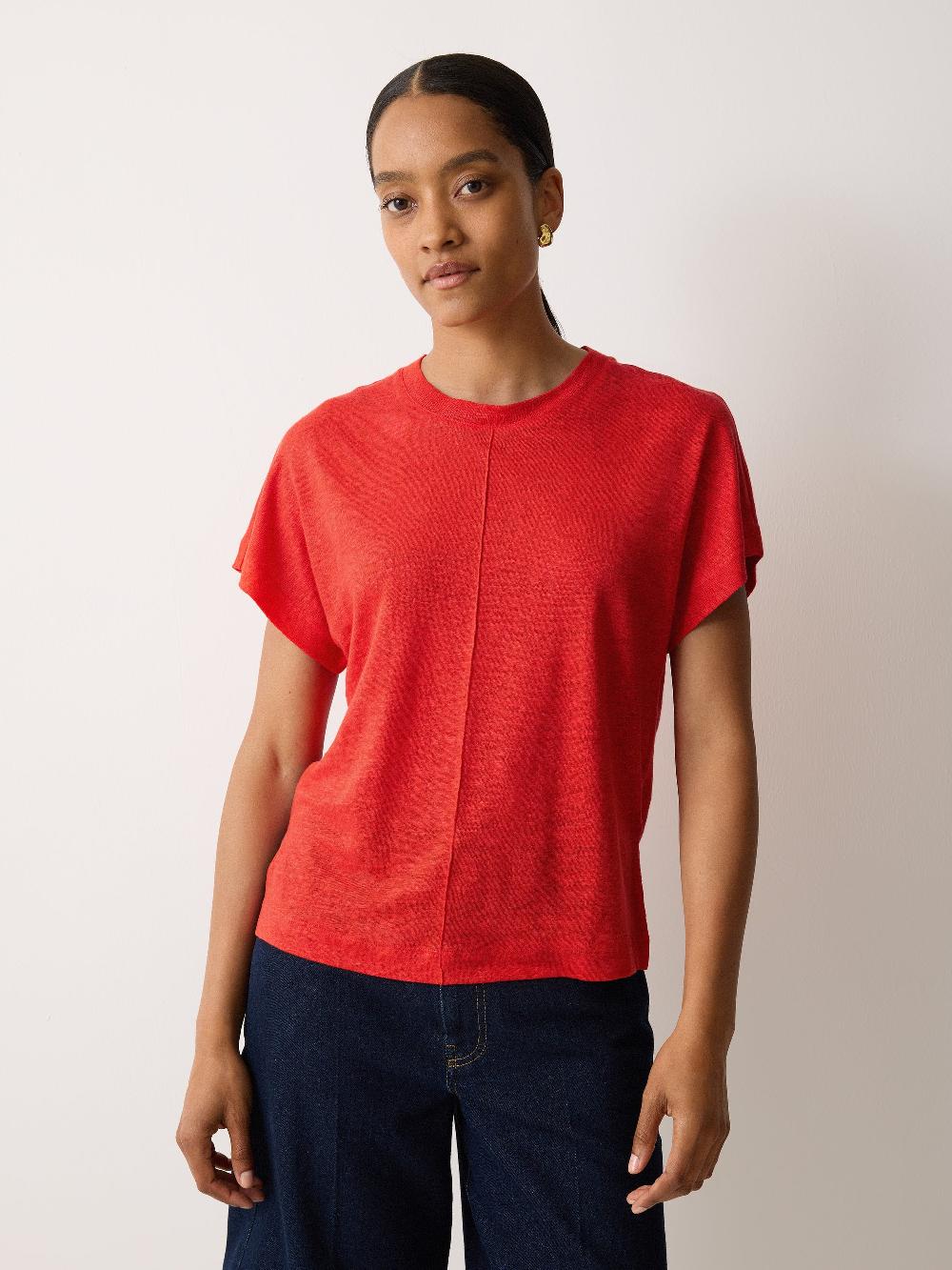 Jigsaw Linen Drape Sleeve Top Red