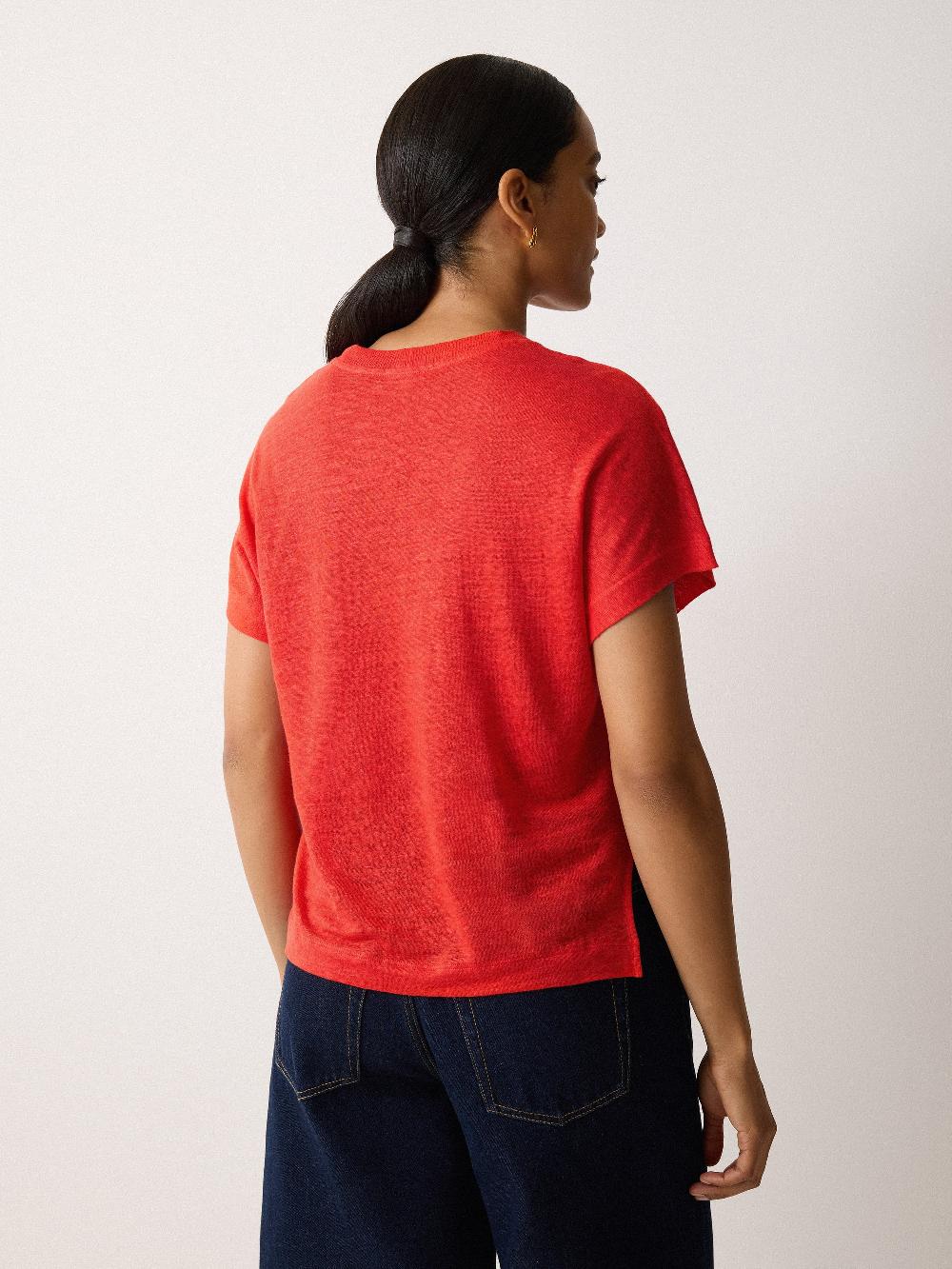 Jigsaw Linen Drape Sleeve Top Red