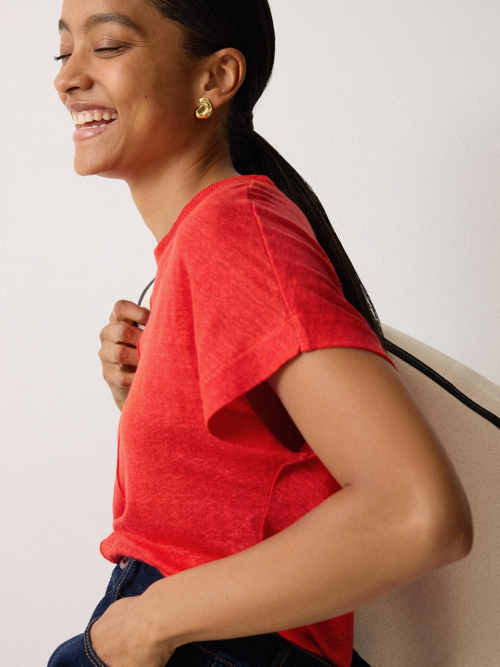 jigsaw Linen Drape Sleeve Top Red