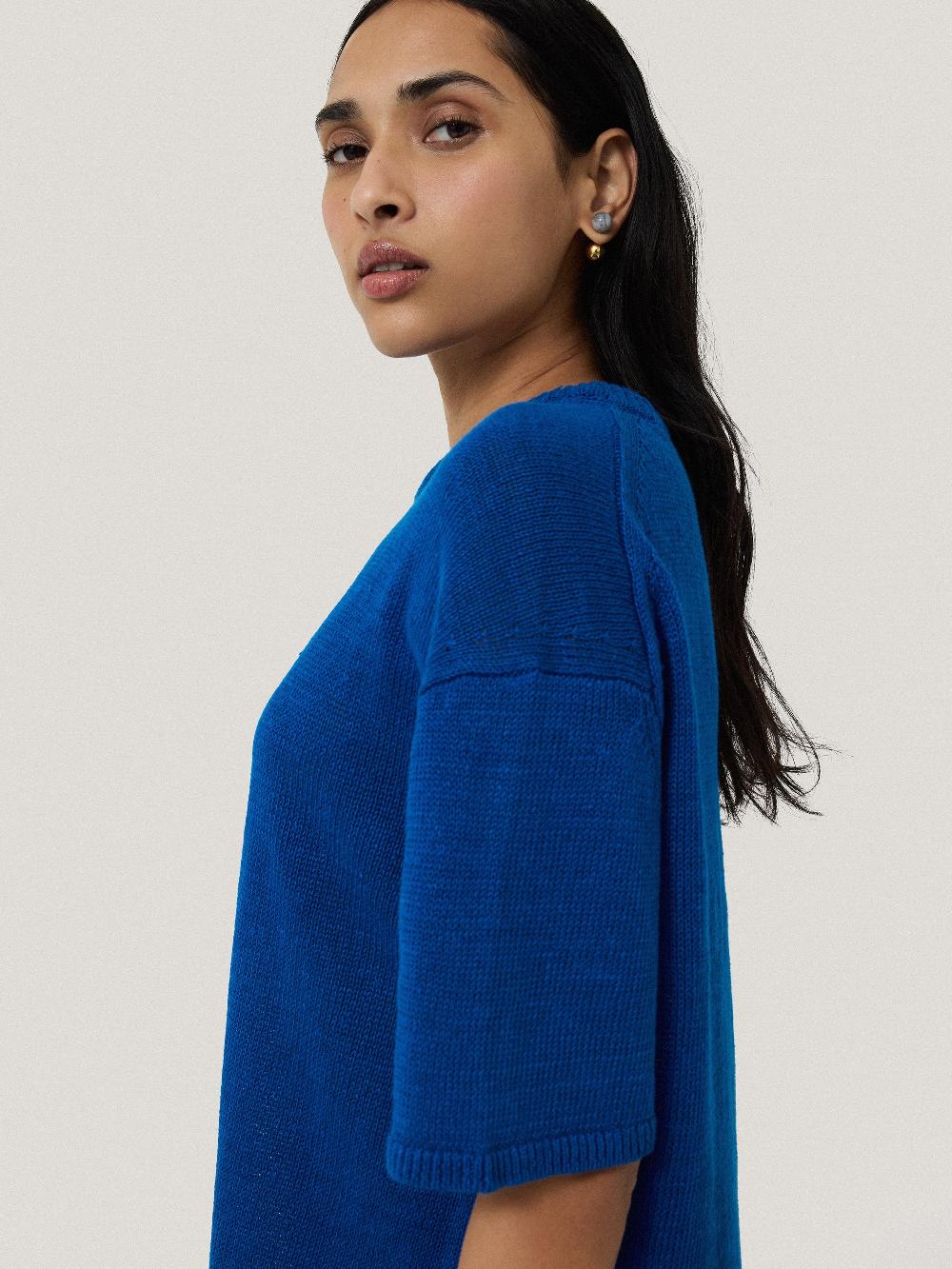 Jigsaw Linen Knitted Top Blue