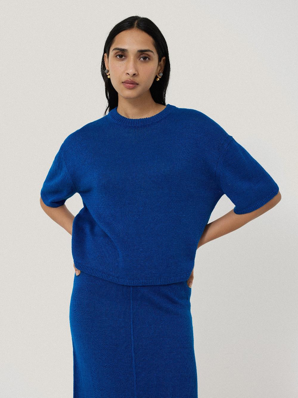 jigsaw Linen Knitted Top Blue