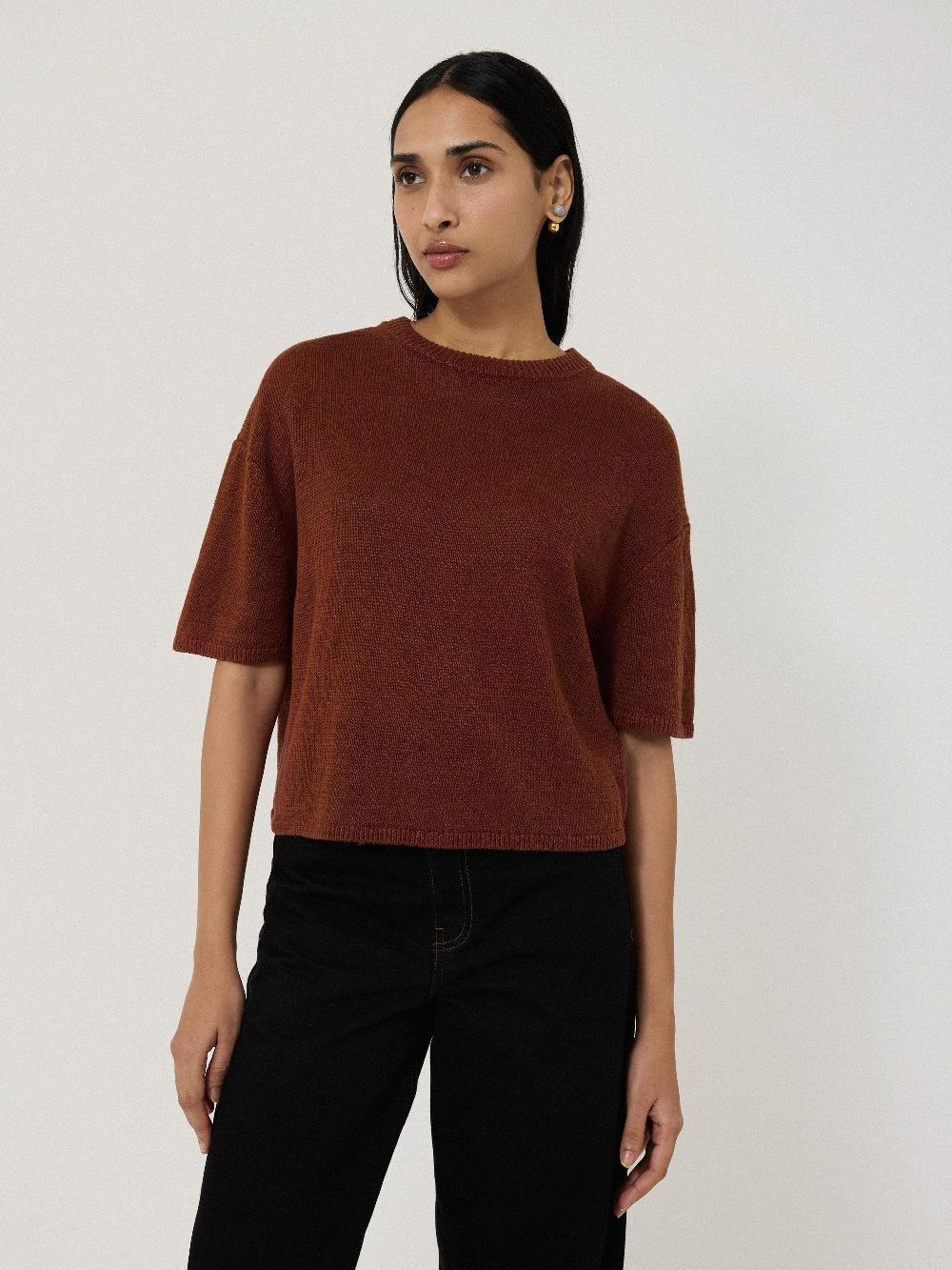 Jigsaw Linen Knitted Top Brown