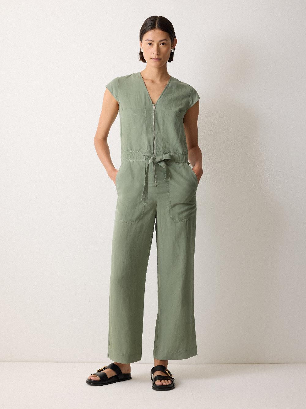 Jigsaw Linen Lyocell Jumpsuit Green