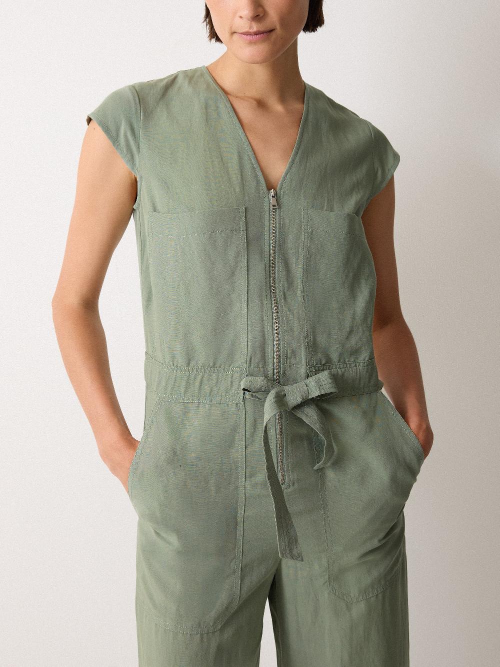 Jigsaw Linen Lyocell Jumpsuit Green