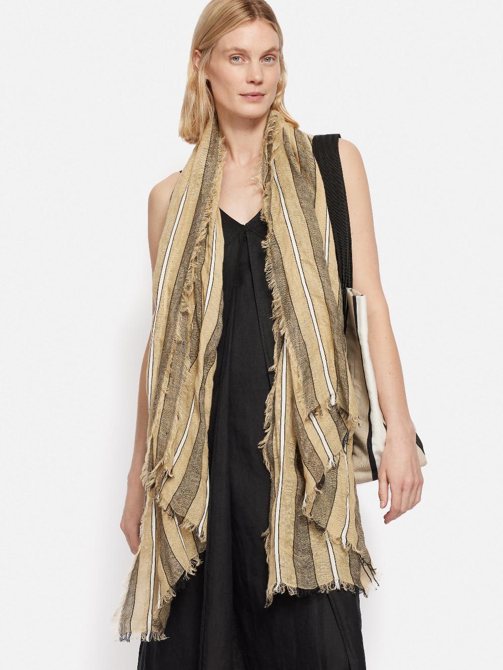 Jigsaw Linen Mix Stripe Woven Scarf Natural